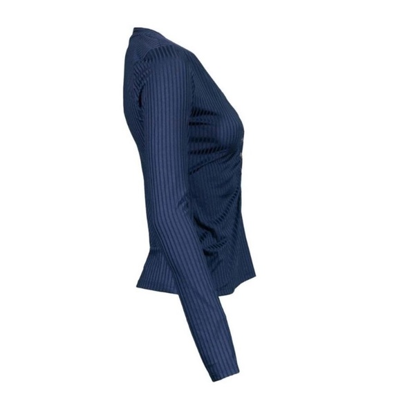 NWT! Veronica Beard Murray rib ruched henley top. Size large. Marine blue. - Picture 2 of 5